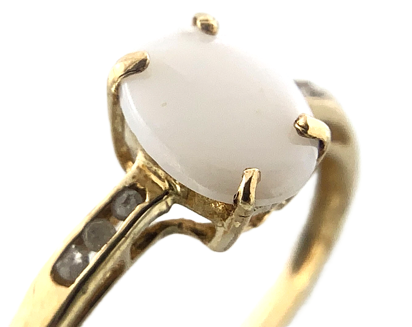 10K Yellow Gold White Stone Opal Ring Solitaire Band Size 6.75 AU175
