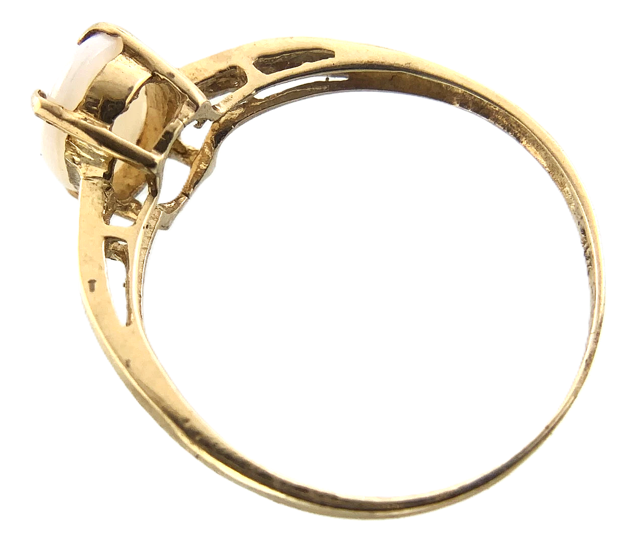 10K Yellow Gold White Stone Opal Ring Solitaire Band Size 6.75 AU175