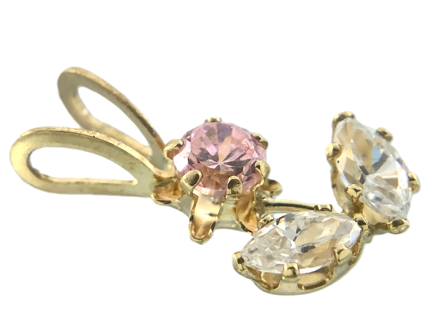 10K Yellow Gold Flower Pendant Dainty Pink Rose Quarts and Cubic Zirconia AU180