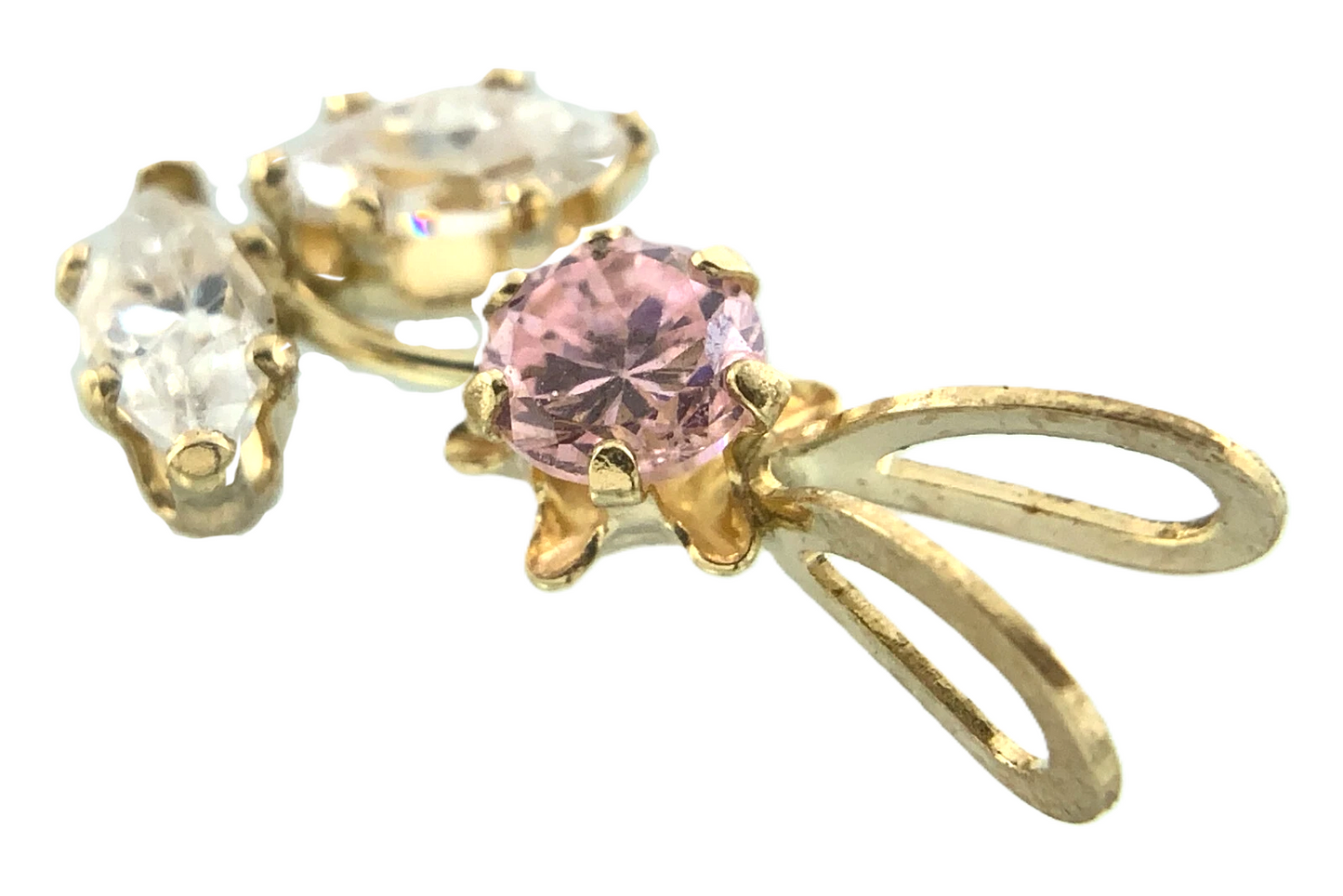 10K Yellow Gold Flower Pendant Dainty Pink Rose Quarts and Cubic Zirconia AU180