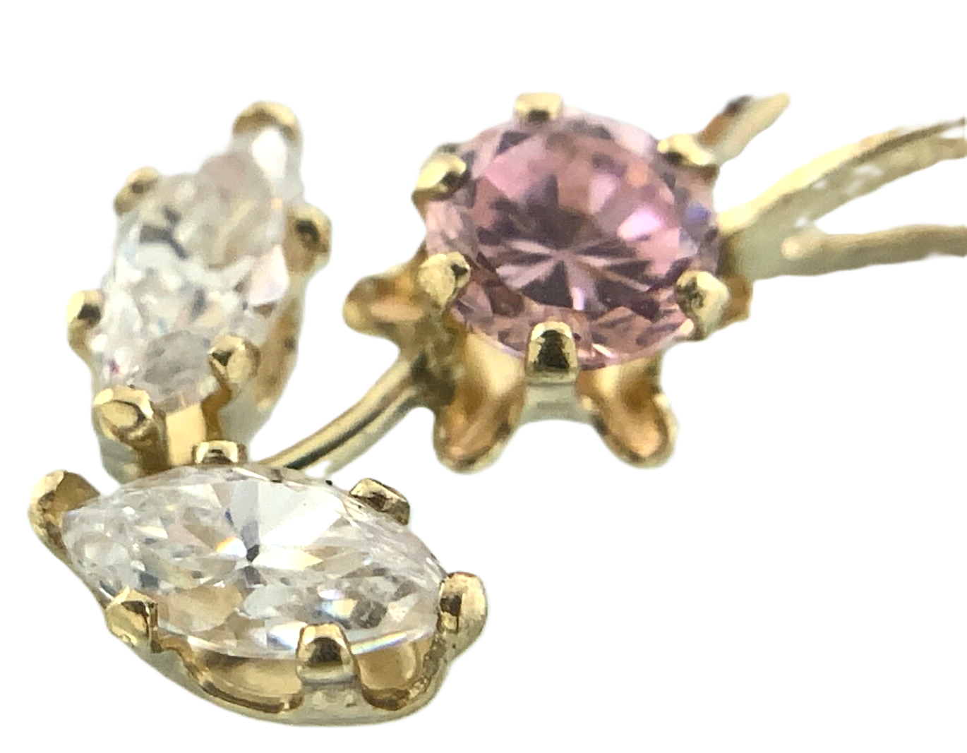 10K Yellow Gold Flower Pendant Dainty Pink Rose Quarts and Cubic Zirconia AU180