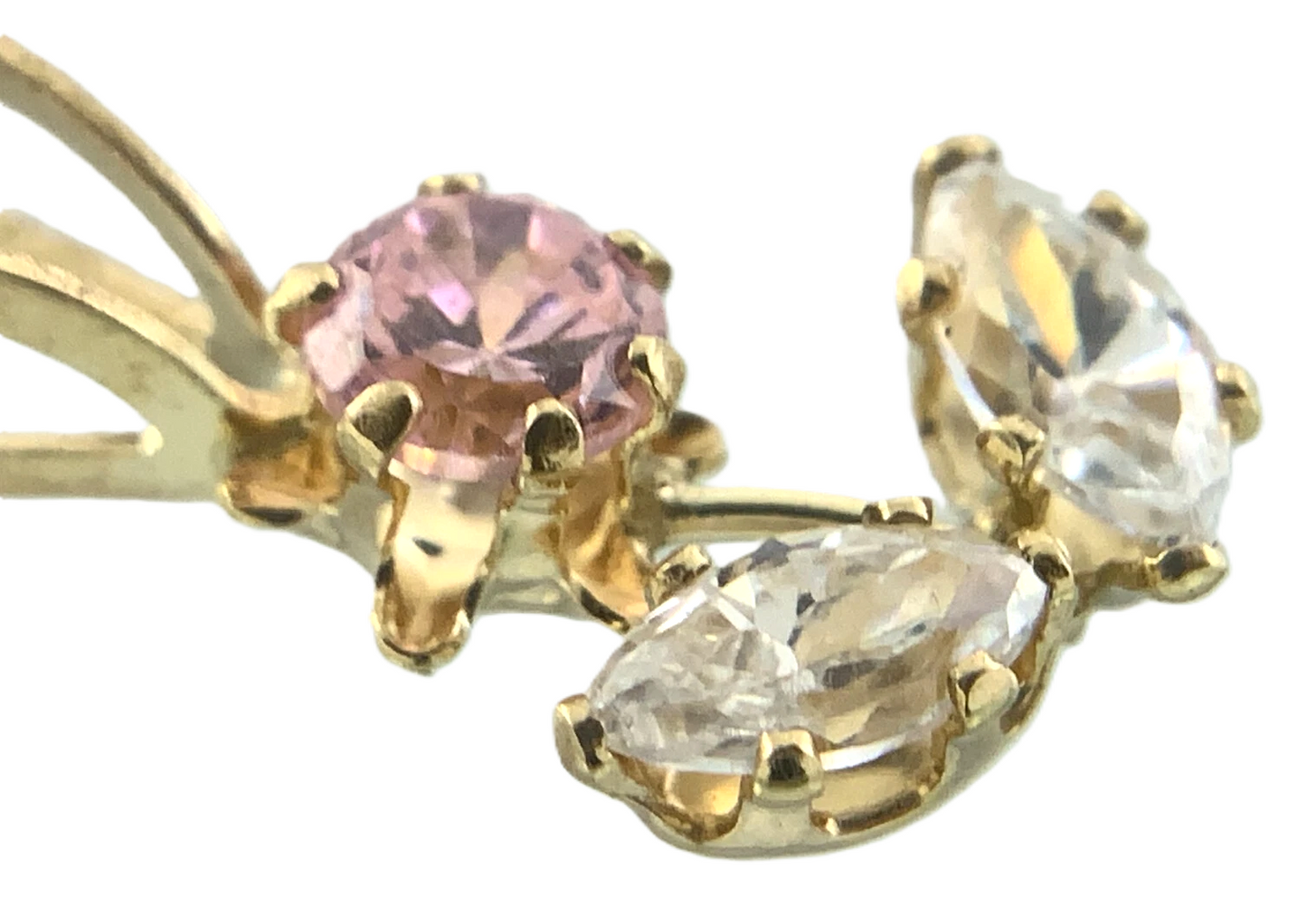 10K Yellow Gold Flower Pendant Dainty Pink Rose Quarts and Cubic Zirconia AU180
