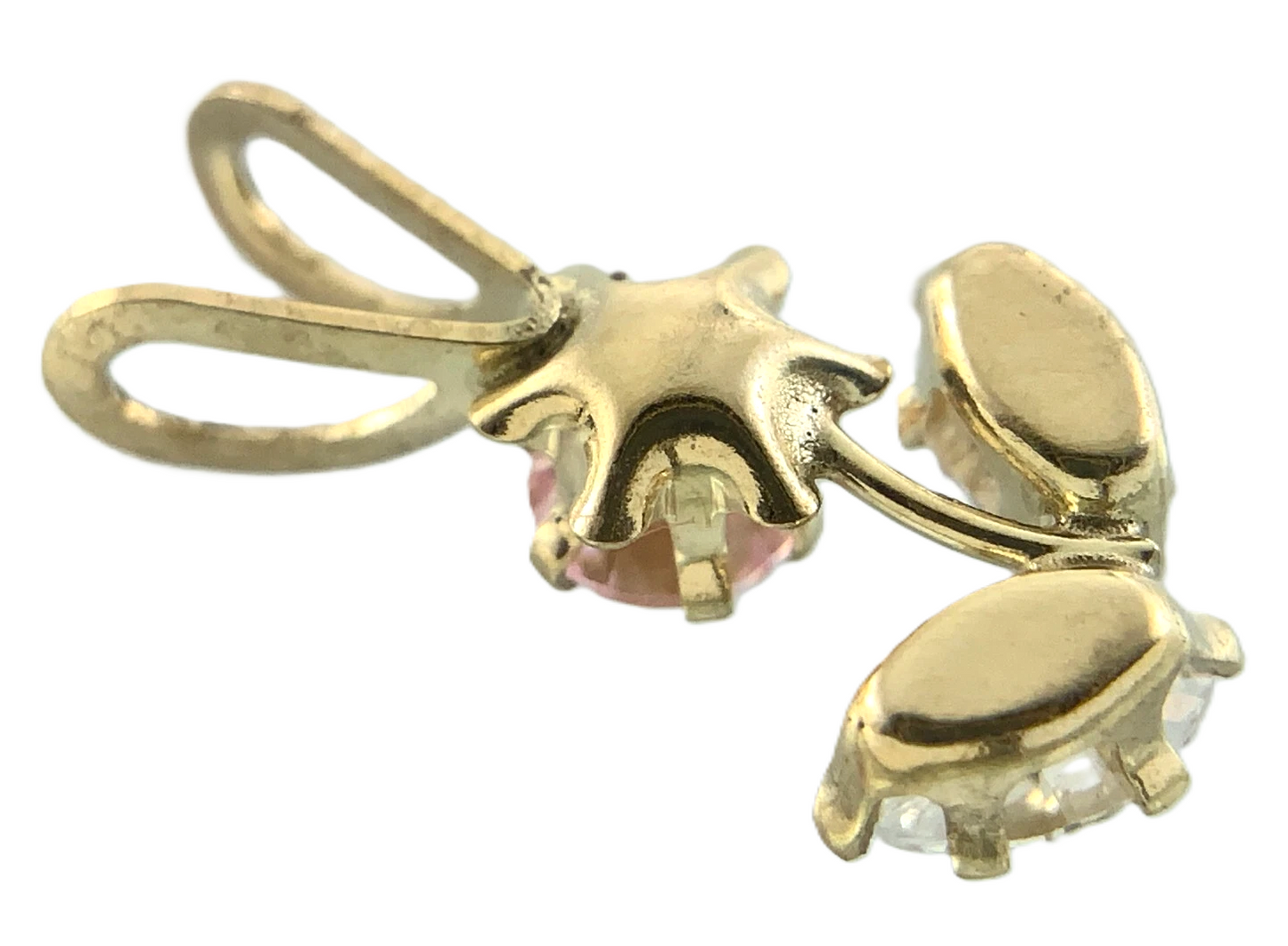 10K Yellow Gold Flower Pendant Dainty Pink Rose Quarts and Cubic Zirconia AU180