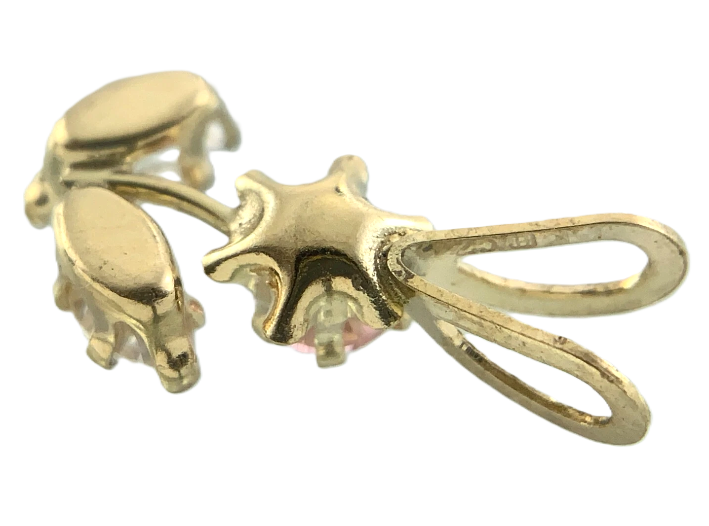10K Yellow Gold Flower Pendant Dainty Pink Rose Quarts and Cubic Zirconia AU180