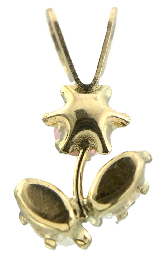 10K Yellow Gold Flower Pendant Dainty Pink Rose Quarts and Cubic Zirconia AU180