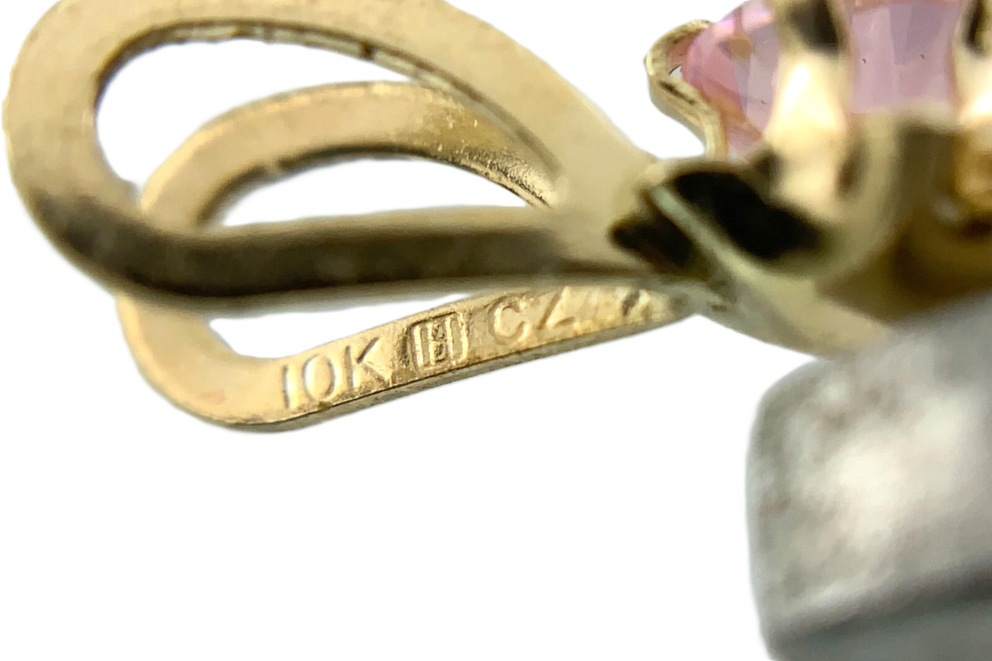 10K Yellow Gold Flower Pendant Dainty Pink Rose Quarts and Cubic Zirconia AU180