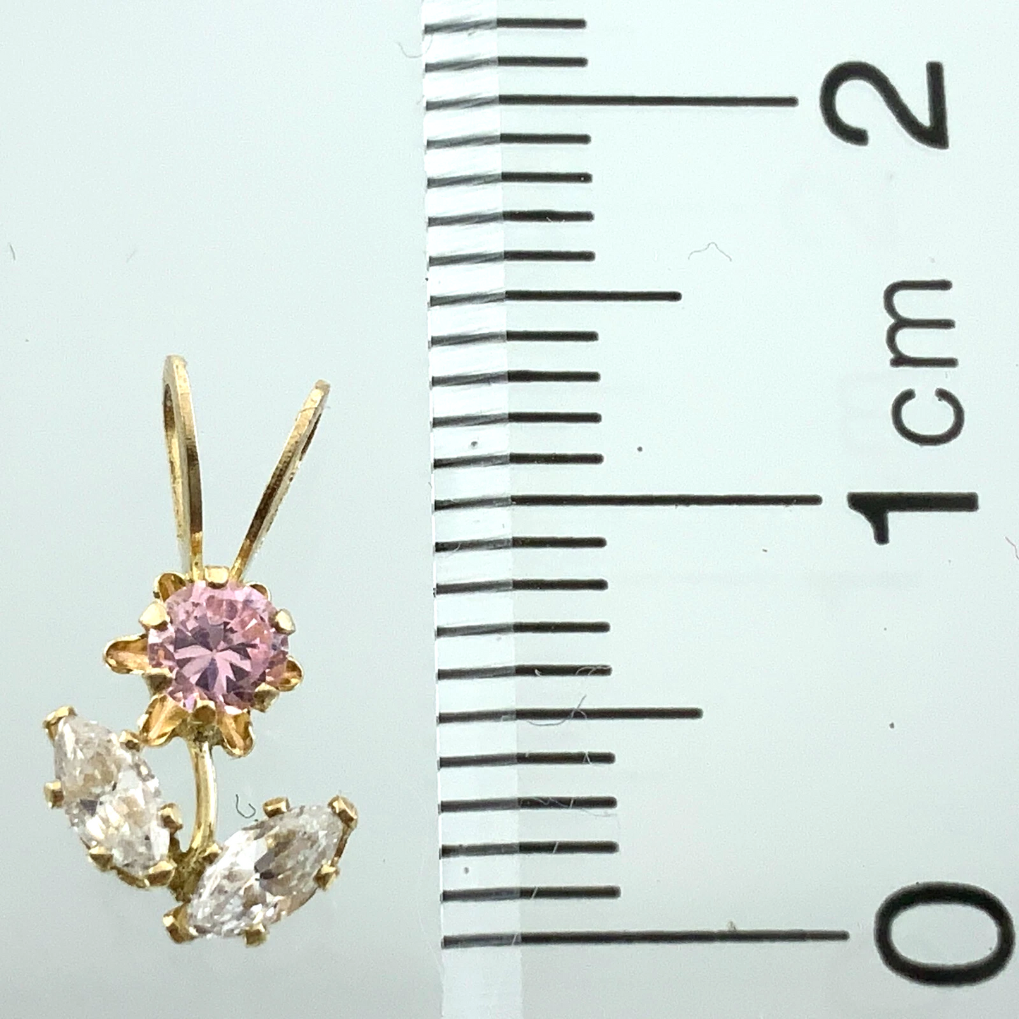 10K Yellow Gold Flower Pendant Dainty Pink Rose Quarts and Cubic Zirconia AU180