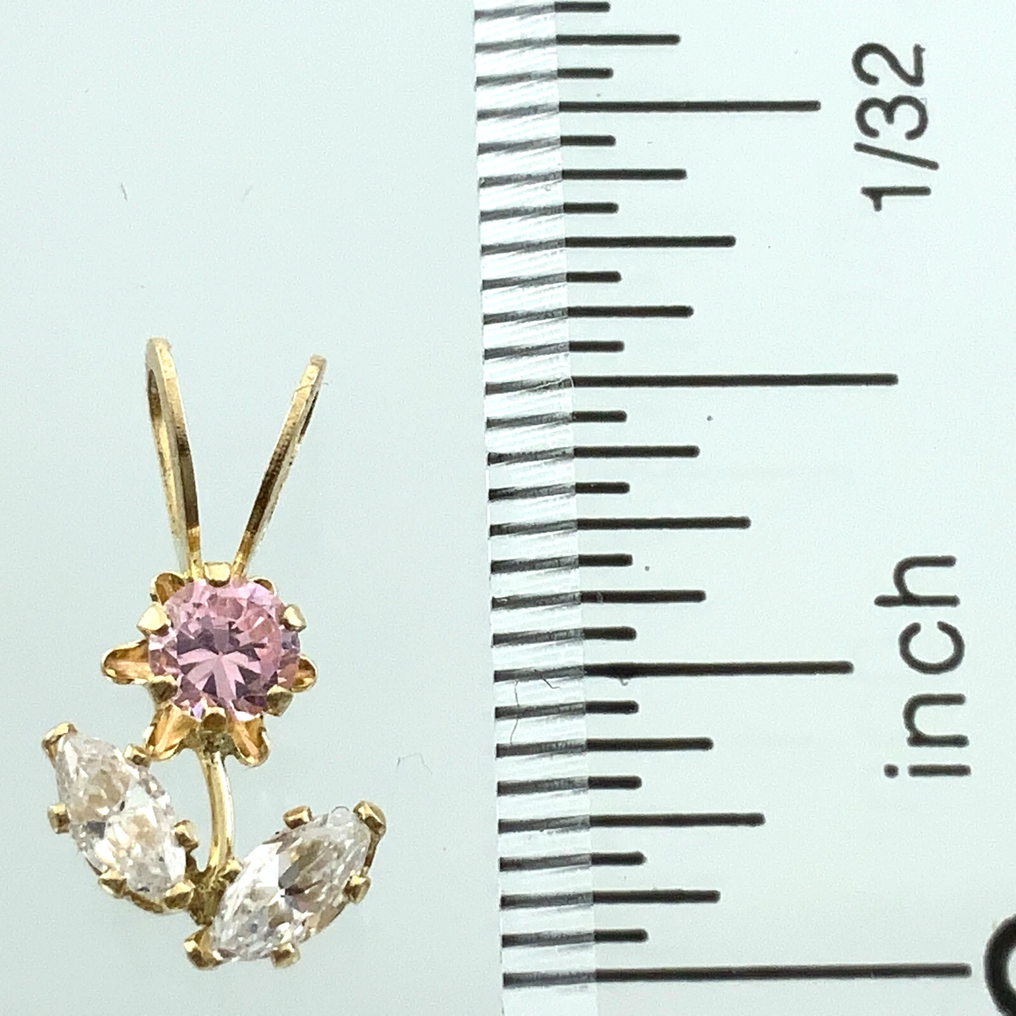 10K Yellow Gold Flower Pendant Dainty Pink Rose Quarts and Cubic Zirconia AU180