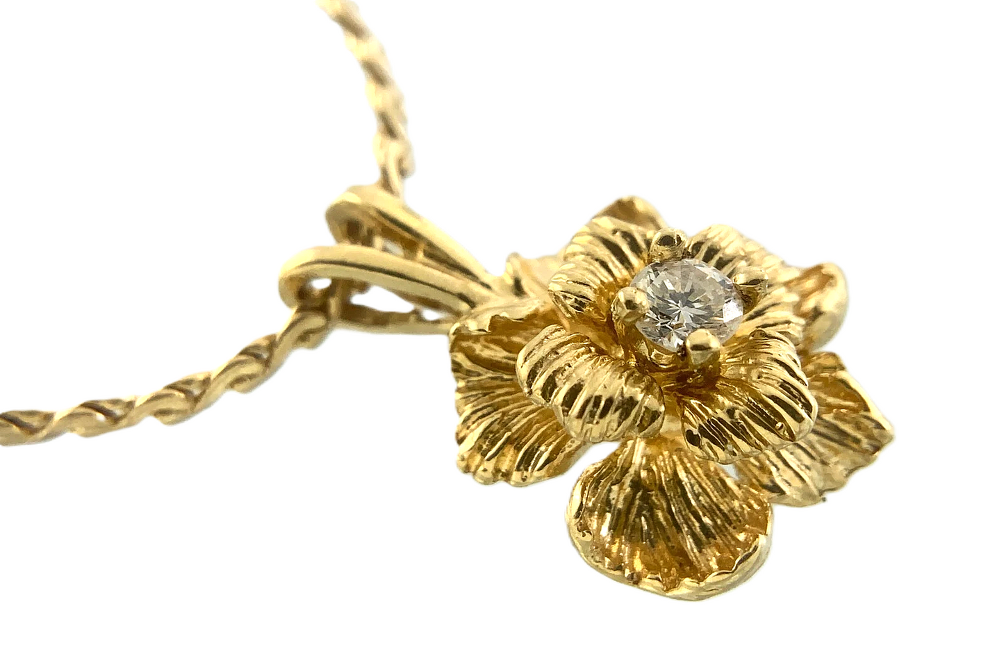 14K Yellow Gold Tested Flower Pendant and S Link Chain Necklace ECCO AU181