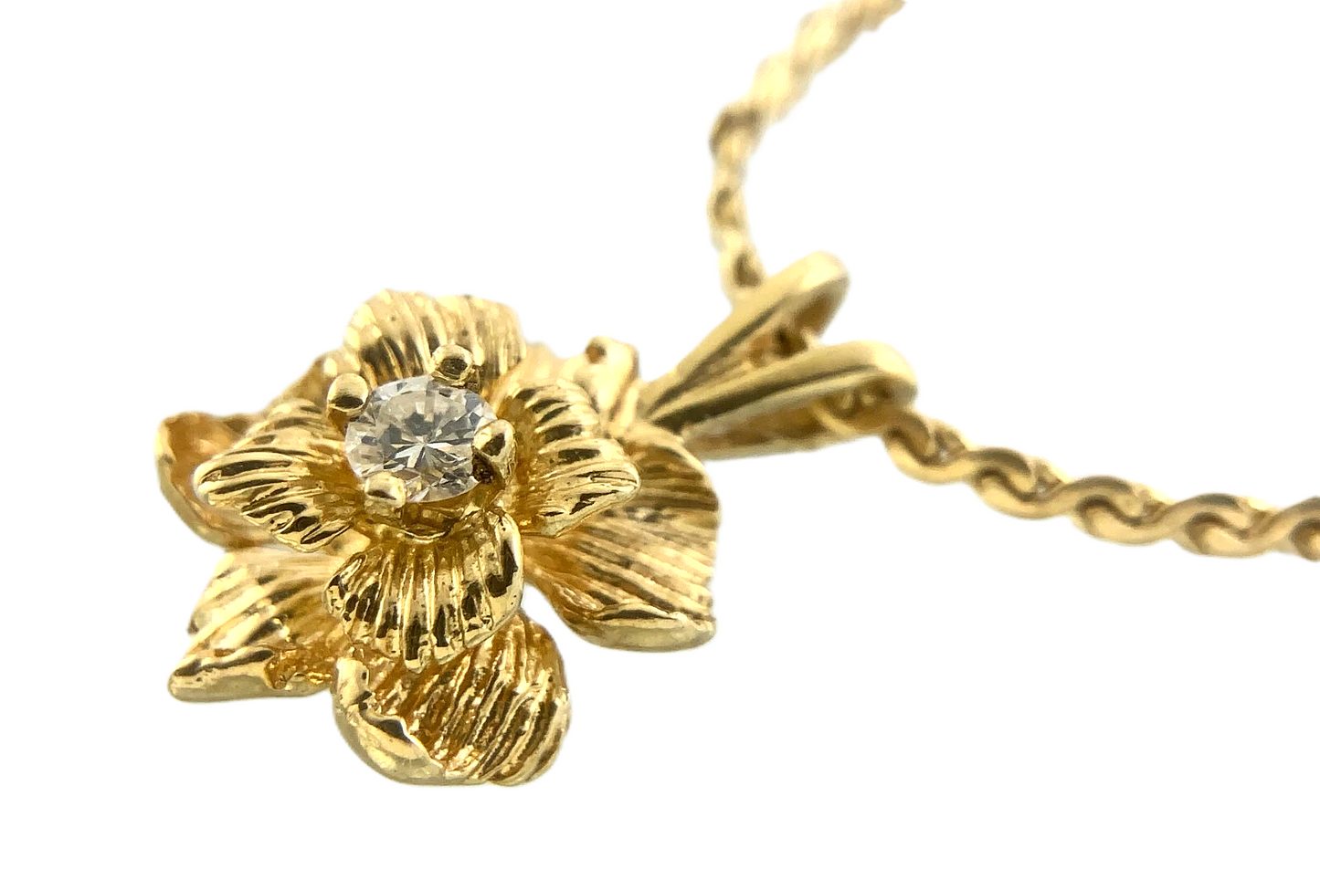 14K Yellow Gold Tested Flower Pendant and S Link Chain Necklace ECCO AU181