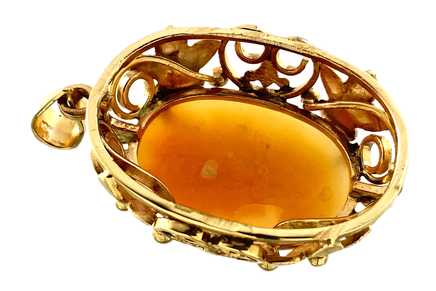 10K Yellow Gold Cameo Pendant Shell Carved Beautiful Woman Portrait AU190