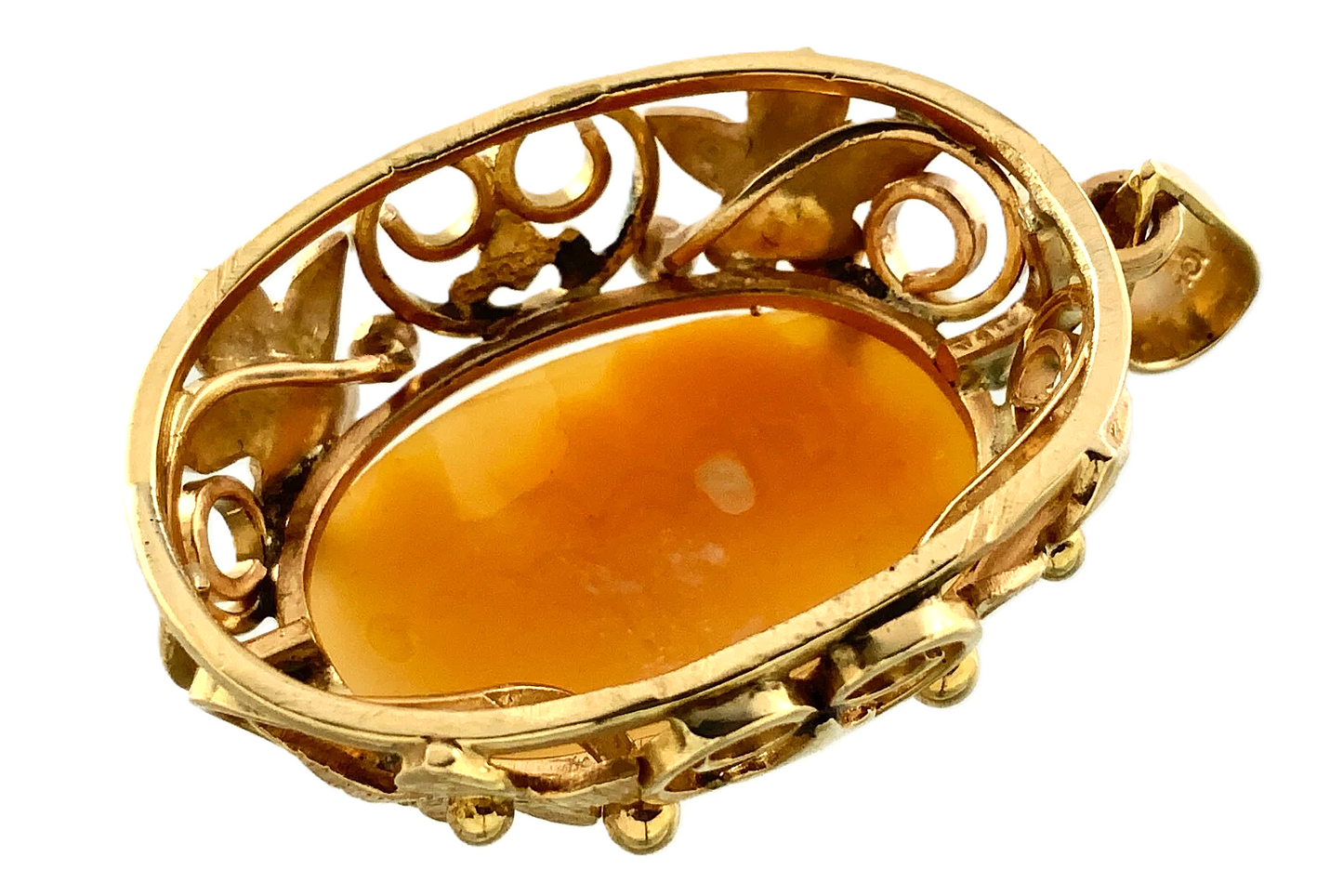 10K Yellow Gold Cameo Pendant Shell Carved Beautiful Woman Portrait AU190