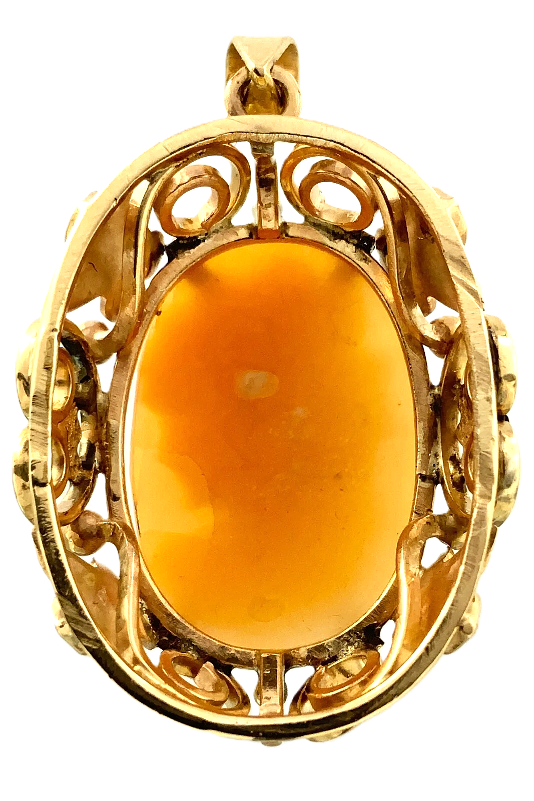 10K Yellow Gold Cameo Pendant Shell Carved Beautiful Woman Portrait AU190