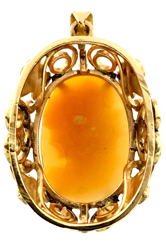 10K Yellow Gold Cameo Pendant Shell Carved Beautiful Woman Portrait AU190