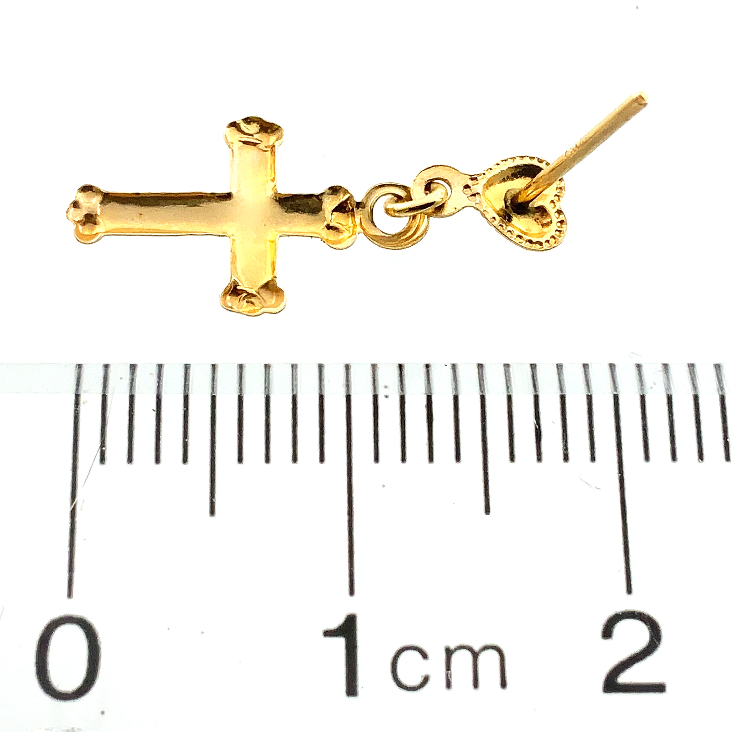 14K Yellow Gold Cross and Heart Dangle Stud Earrings Religious AU201