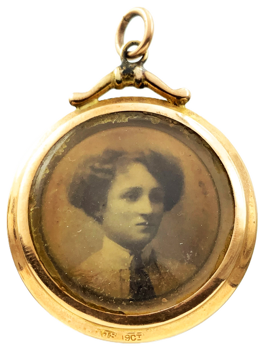 Antique 2 Sided Portrait Locket 9K Yellow Gold Pendant AU207