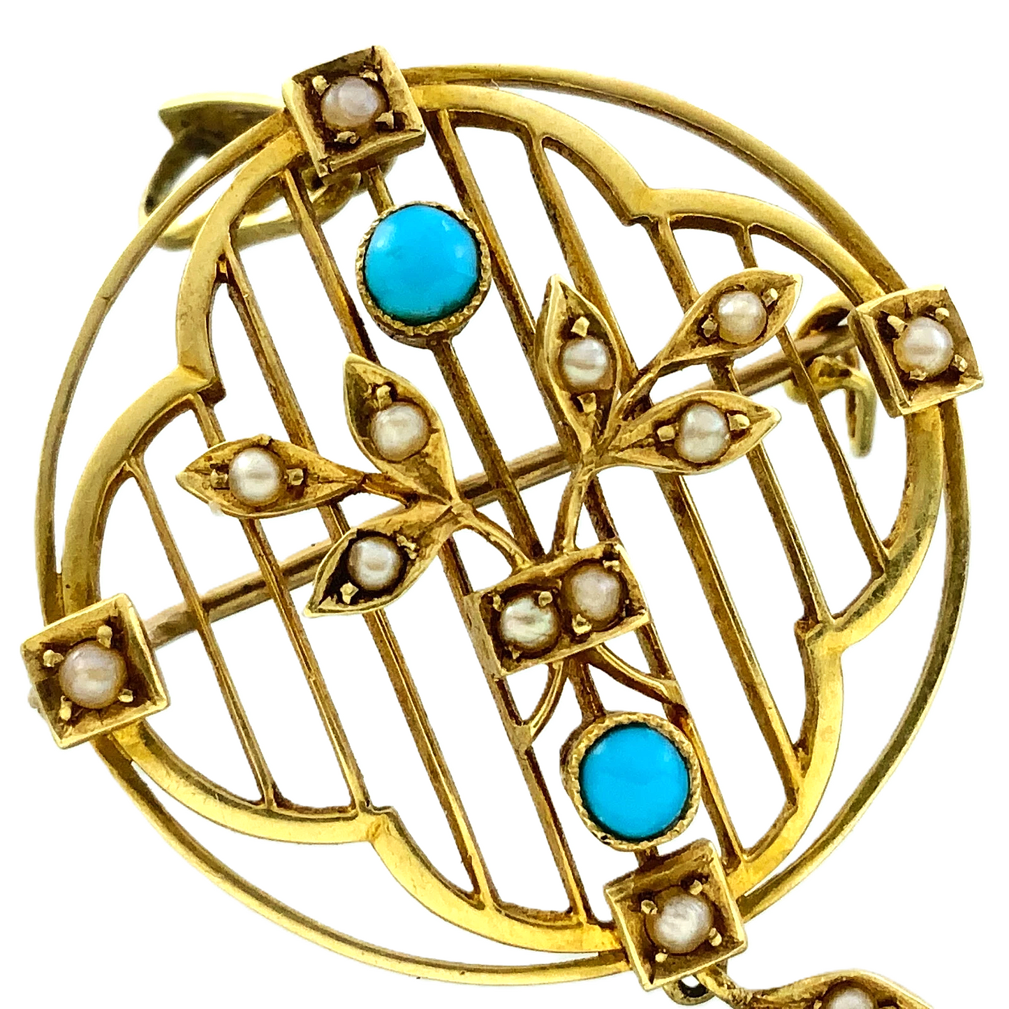 15ct 15K Yellow Gold Antique Victorian Turquoise Pendant Brooch AU211