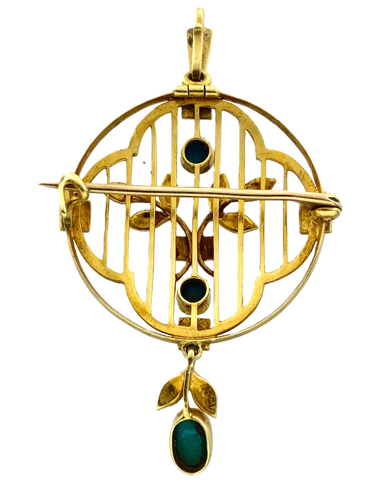 15ct 15K Yellow Gold Antique Victorian Turquoise Pendant Brooch AU211