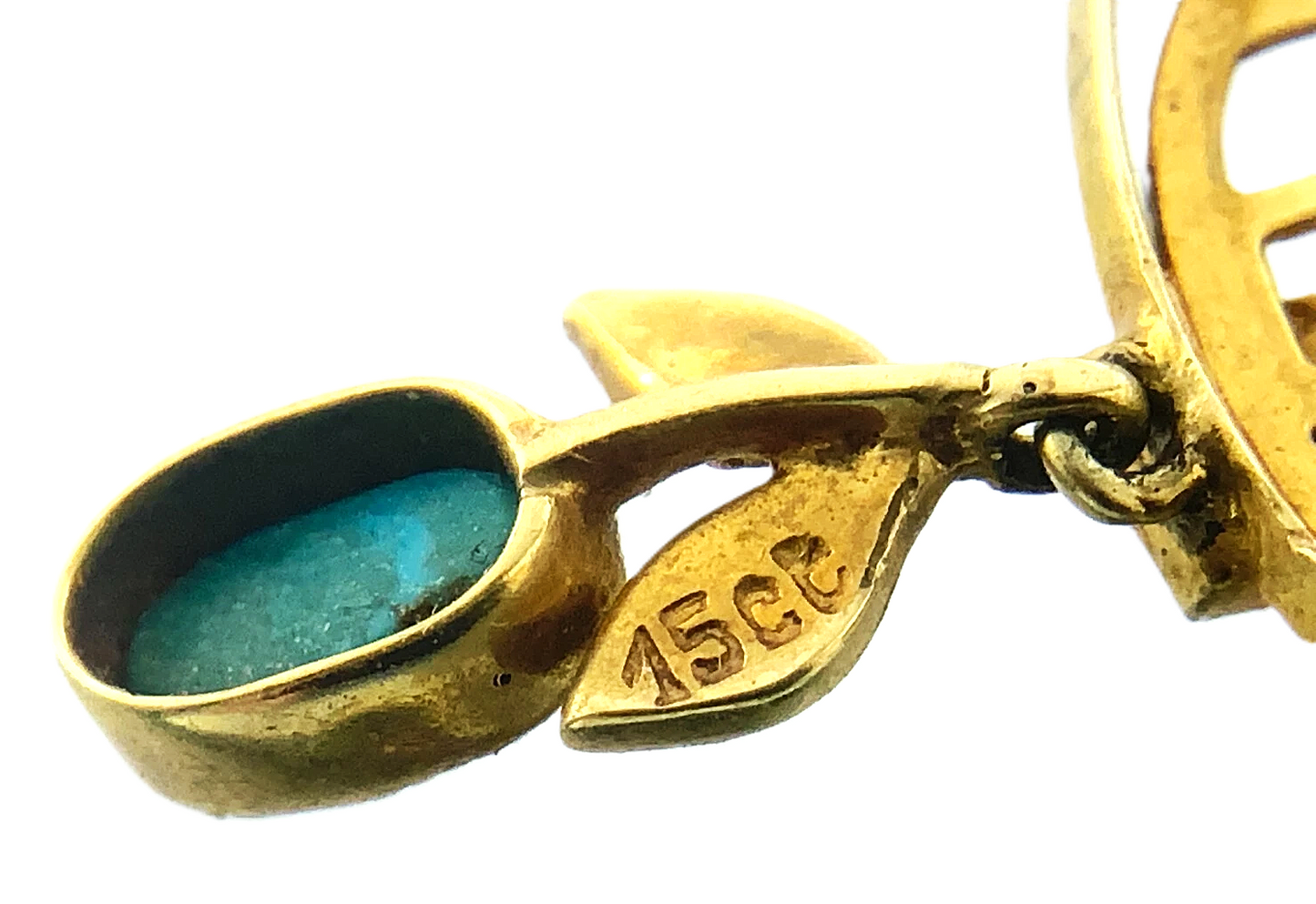 15ct 15K Yellow Gold Antique Victorian Turquoise Pendant Brooch AU211