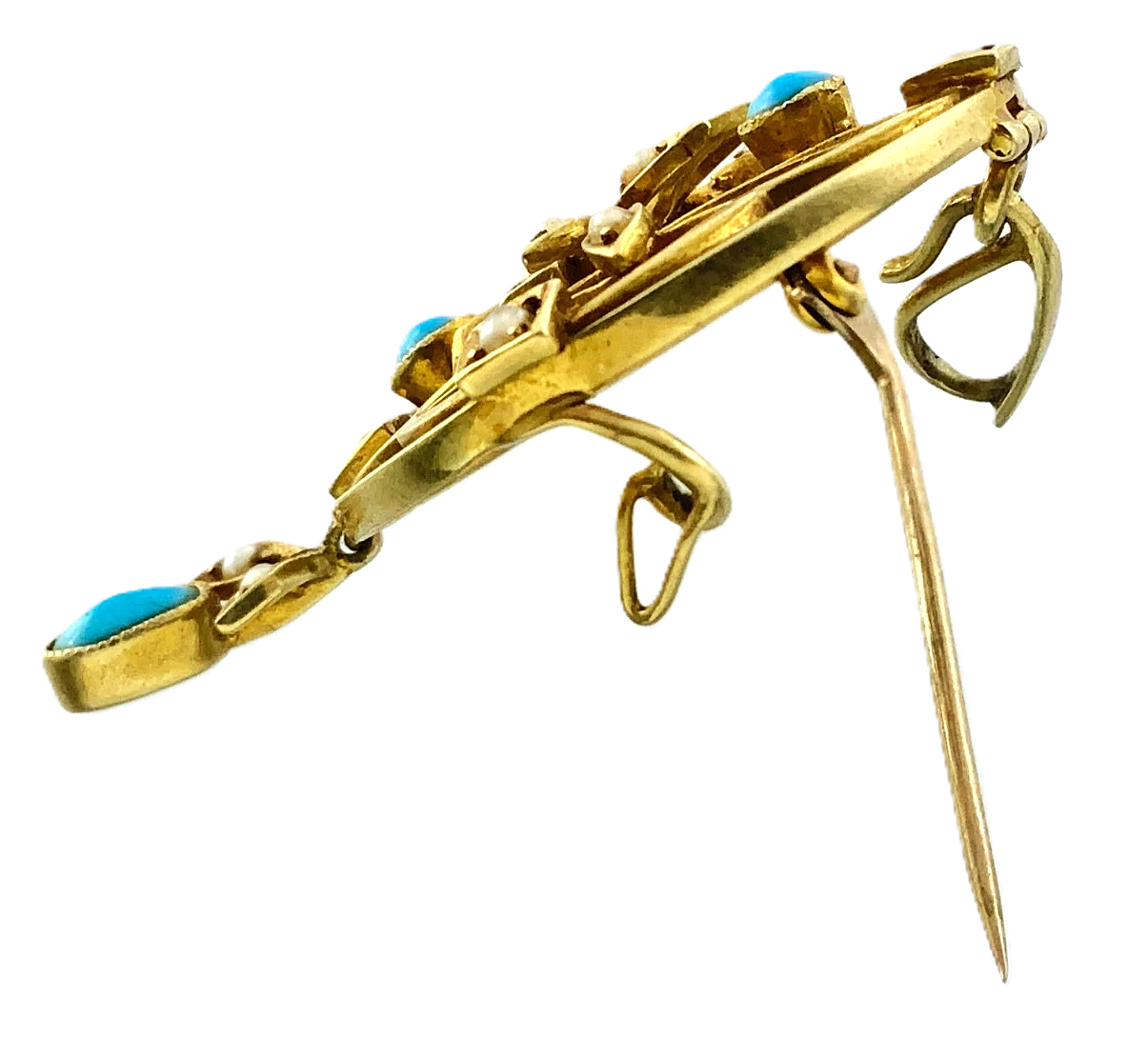 15ct 15K Yellow Gold Antique Victorian Turquoise Pendant Brooch AU211