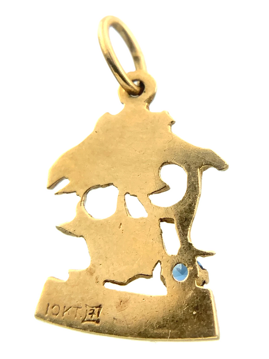 10K Yellow Gold Pisces Aquamarine Pendant Zodiac Sign AU212