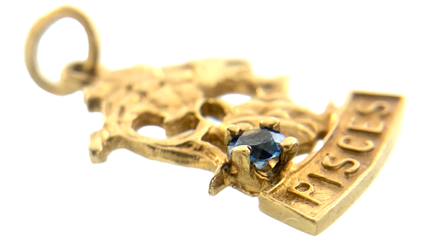 10K Yellow Gold Pisces Aquamarine Pendant Zodiac Sign AU212