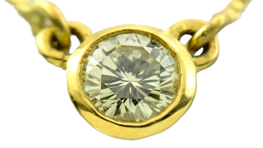 18K Yellow Gold Bezel Set Solitaire Box Chain Necklace 17.5 in x 1 mm AU223