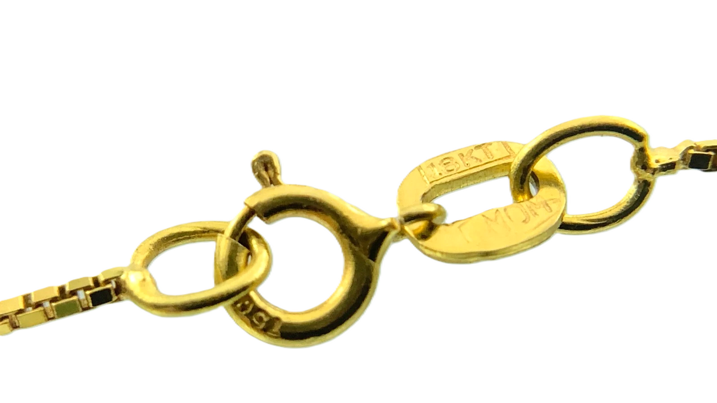 18K Yellow Gold Bezel Set Solitaire Box Chain Necklace 17.5 in x 1 mm AU223