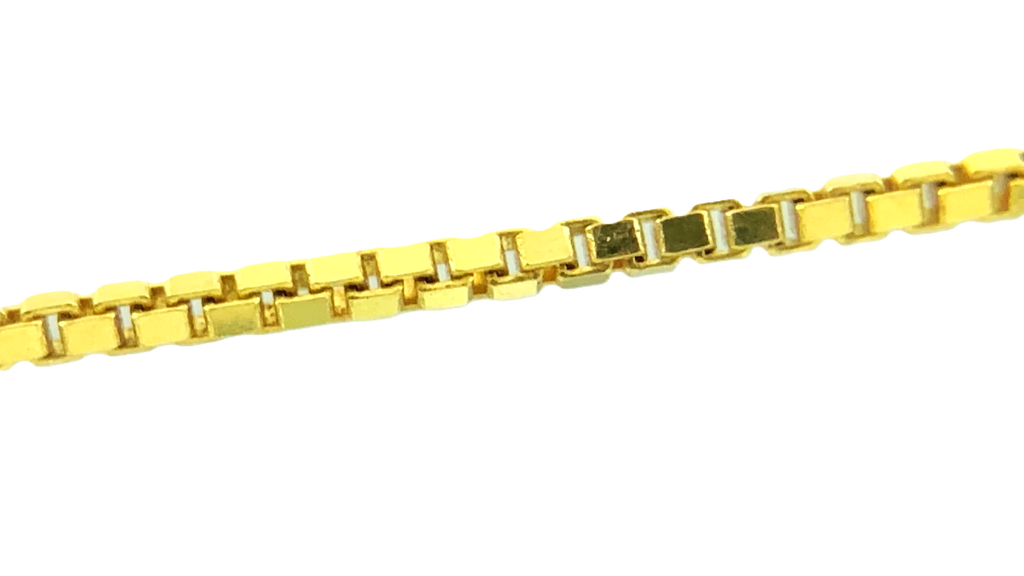 18K Yellow Gold Bezel Set Solitaire Box Chain Necklace 17.5 in x 1 mm AU223