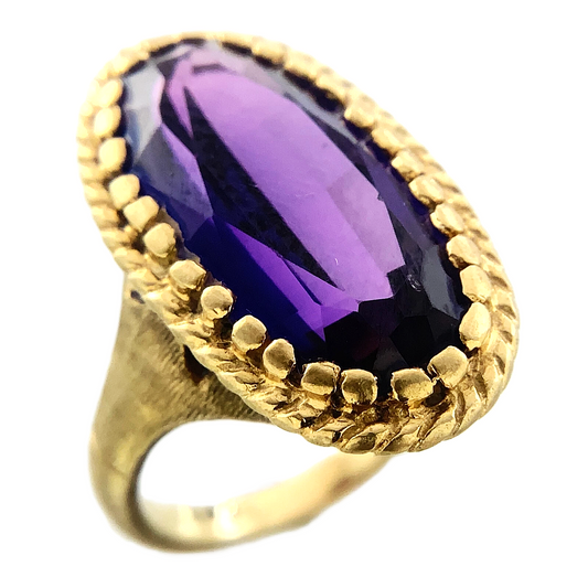 10K Yellow Gold Beautiful Purple Amethyst Cocktail Ring Size: 6.75 AU246