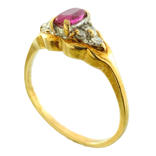 10K Yellow Gold Ruby and Diamond Ring Size 5.5 AU254