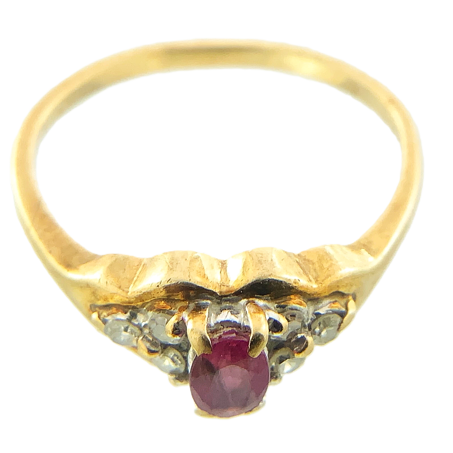 10K Yellow Gold Ruby and Diamond Ring Size 5.5 AU254