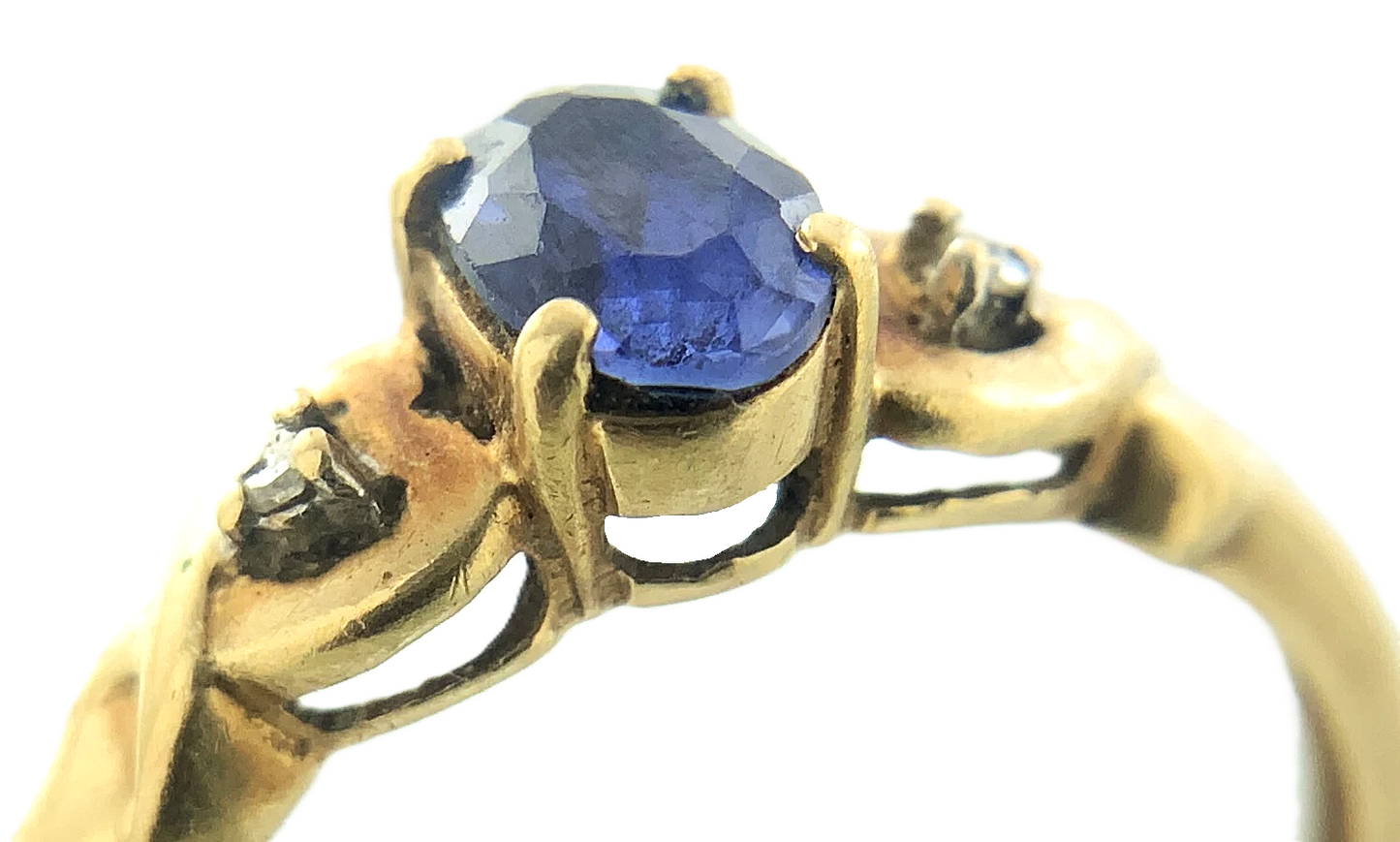 10K Yellow Gold Blue Sapphire and Diamond Ring Size 7 AU255