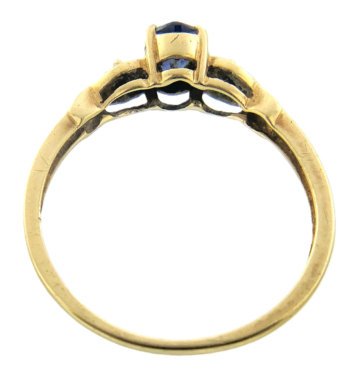 10K Yellow Gold Blue Sapphire and Diamond Ring Size 7 AU255