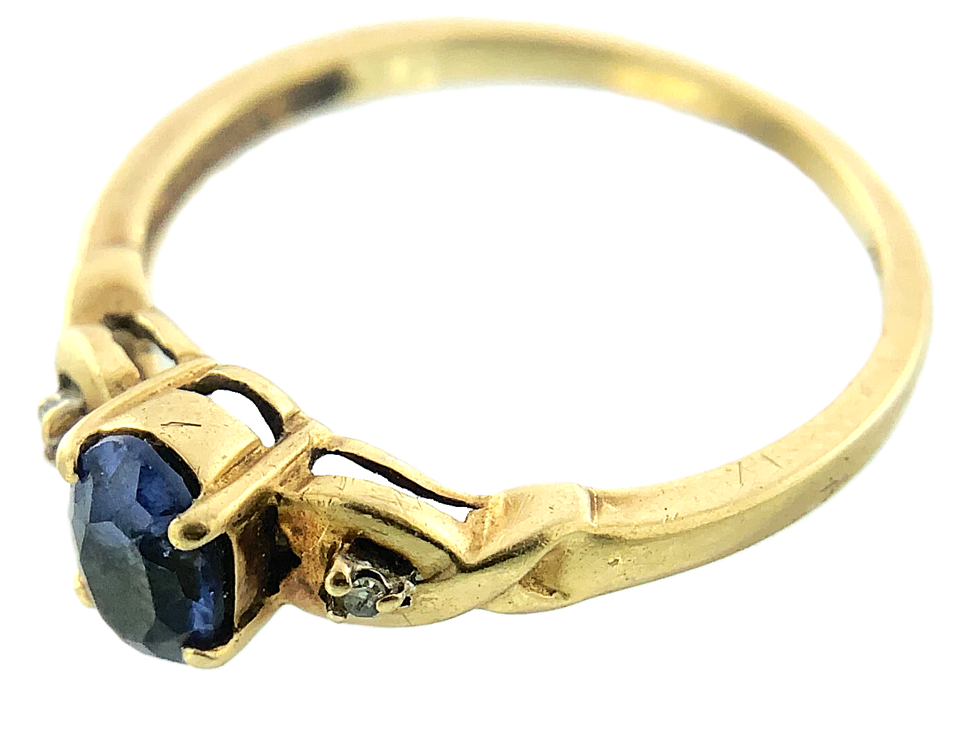 10K Yellow Gold Blue Sapphire and Diamond Ring Size 7 AU255