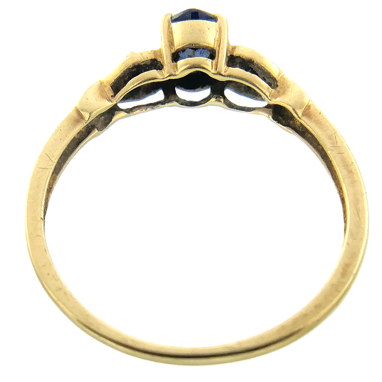 10K Yellow Gold Blue Sapphire and Diamond Ring Size 7 AU255