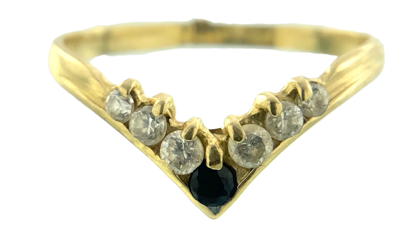 14K Yellow Gold Blue Sapphire Wishbone Ring Size 6.25 AU256