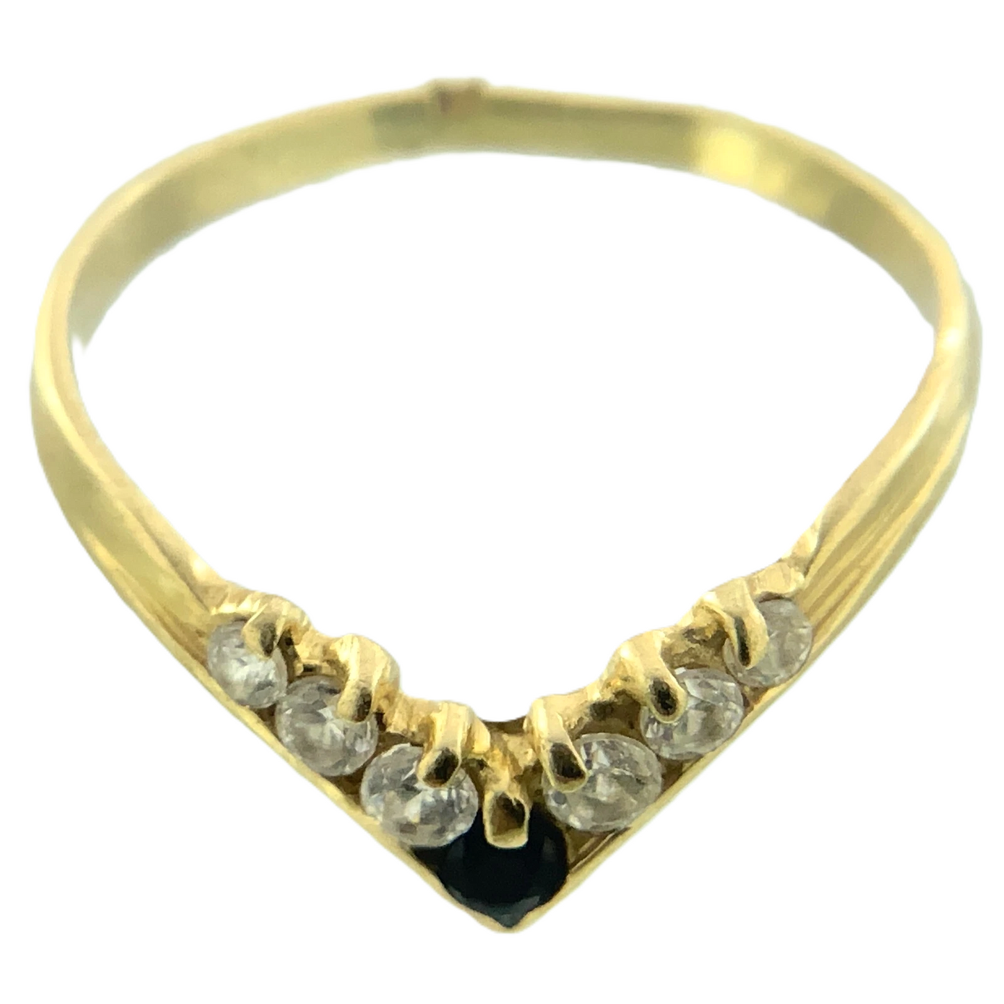 14K Yellow Gold Blue Sapphire Wishbone Ring Size 6.25 AU256