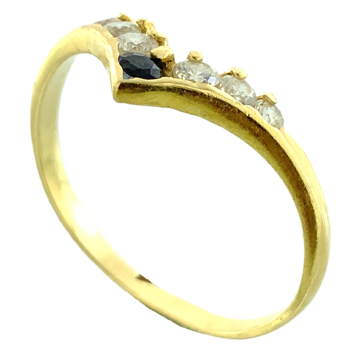 14K Yellow Gold Blue Sapphire Wishbone Ring Size 6.25 AU256