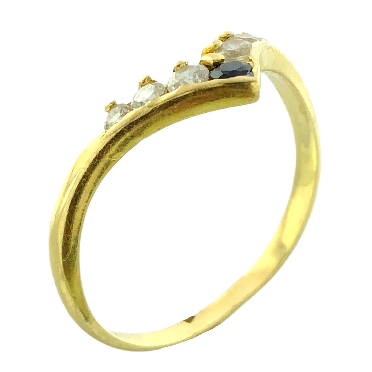 14K Yellow Gold Blue Sapphire Wishbone Ring Size 6.25 AU256