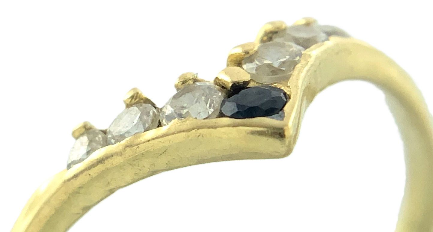 14K Yellow Gold Blue Sapphire Wishbone Ring Size 6.25 AU256