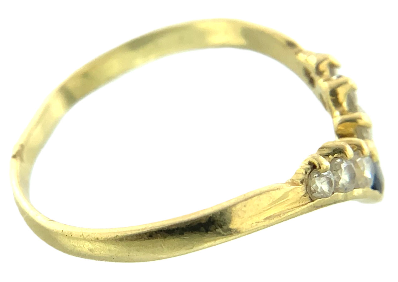 14K Yellow Gold Blue Sapphire Wishbone Ring Size 6.25 AU256