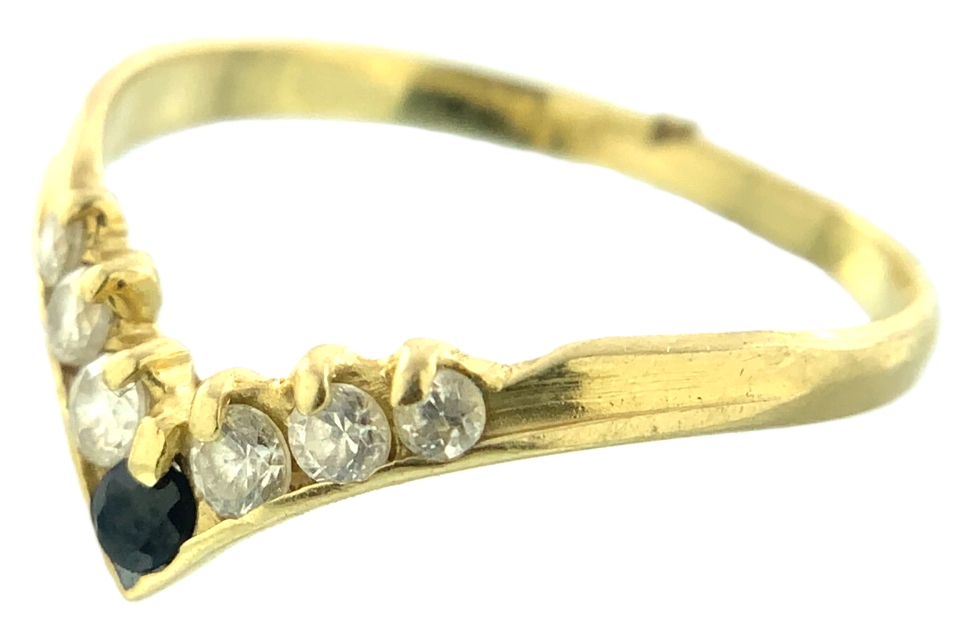 14K Yellow Gold Blue Sapphire Wishbone Ring Size 6.25 AU256