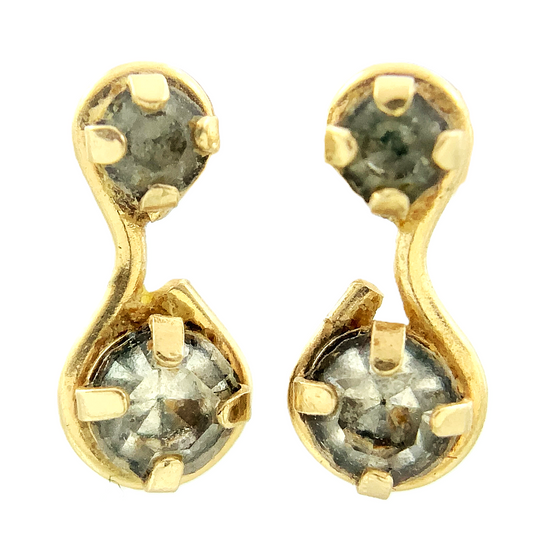 14K Yellow Gold Cubic Zirconia Rustic Earrings AU261