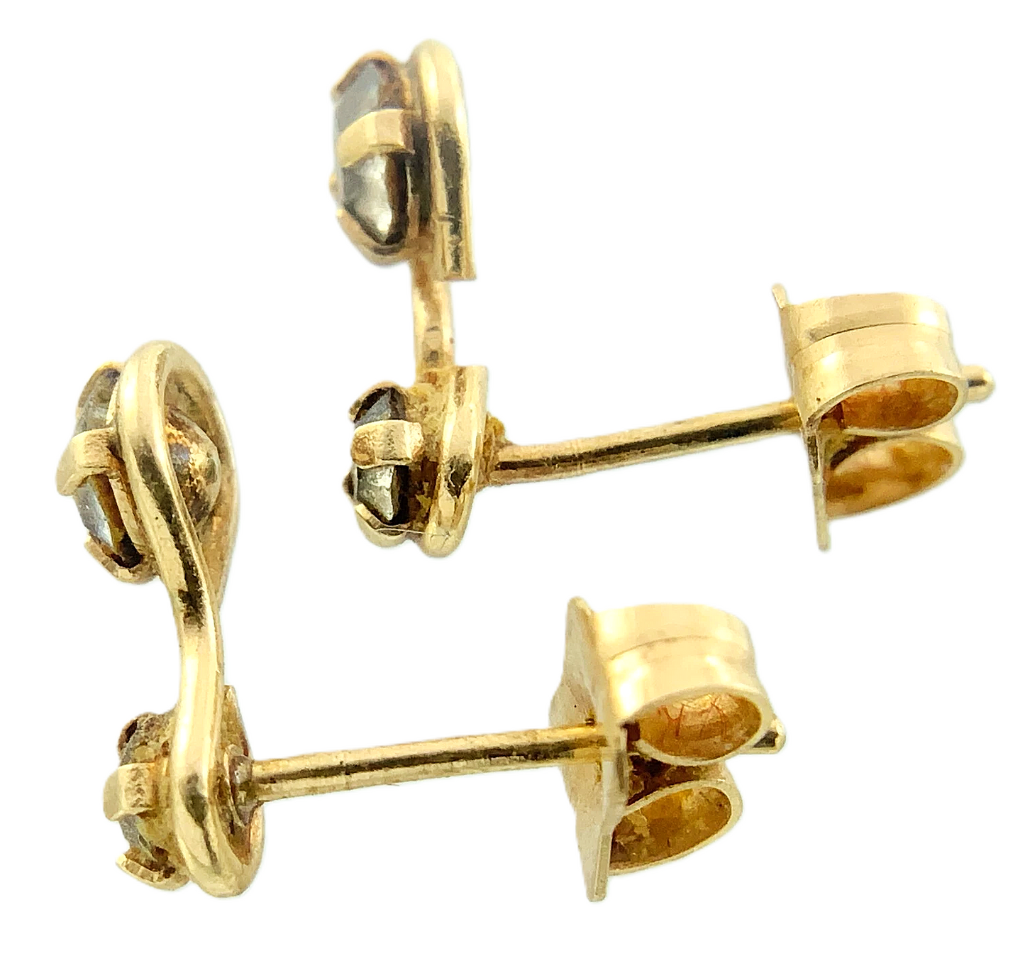 14K Yellow Gold Cubic Zirconia Rustic Earrings AU261