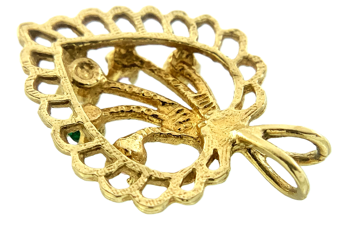 10K Yellow Gold Heart Pendant Scalloped Edge Gemstones AU262