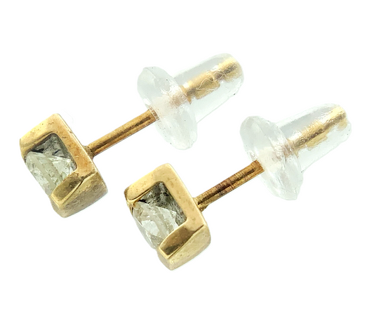 10K Yellow Gold Bezel Cubic Zirconia Earrings MCM AU266