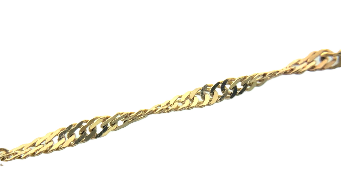 10K Yellow Gold Rope Link Chain Bracelet #1 Mom Three Hearts 7 in x 1 mm AU270
