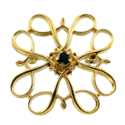 9K Yellow Gold Love Knot Filigree Elegant Brooch AU276