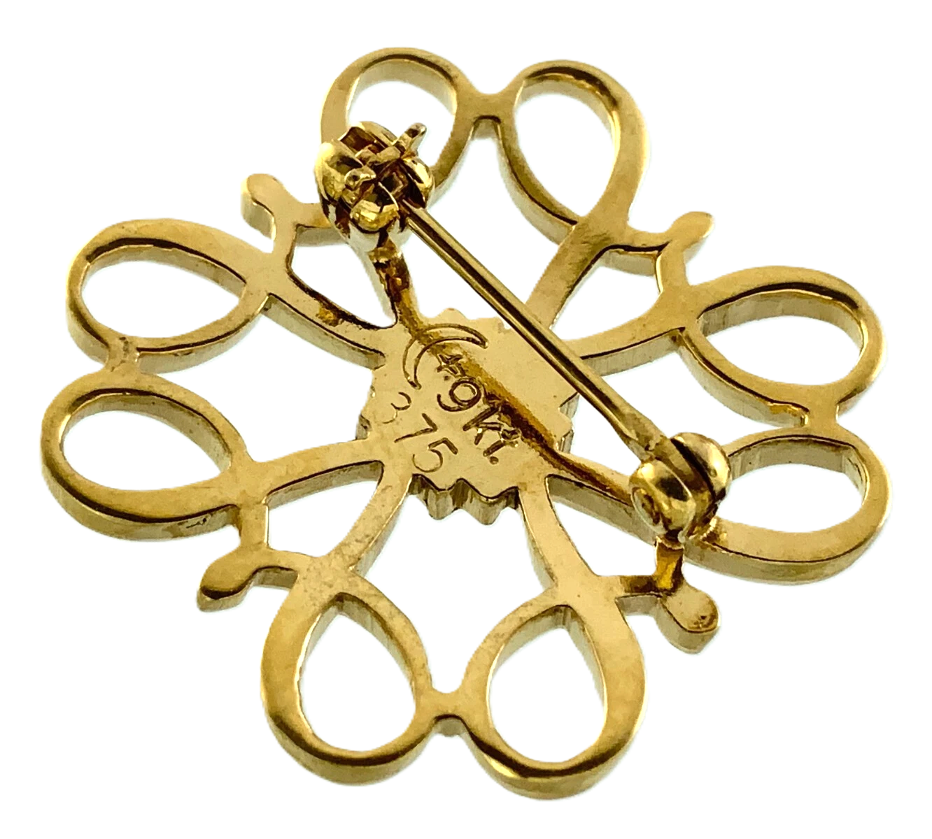 9K Yellow Gold Love Knot Filigree Elegant Brooch AU276
